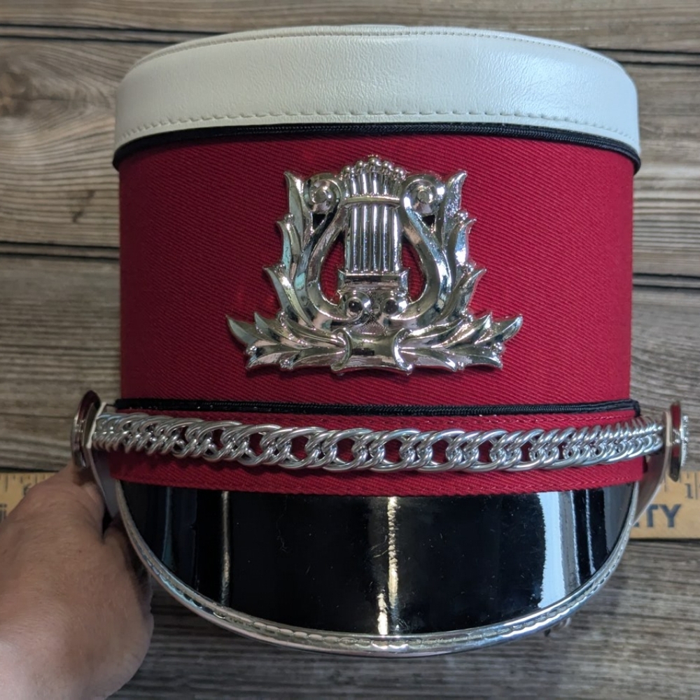 Set Of 2 Shako Marching Band Hats, Red & White With Plumes & Original Box - Picture 2 of 8